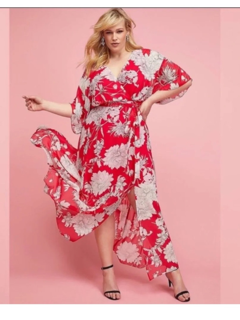 Lane Bryant Red Floral Chiffon Dress size 16